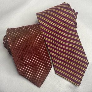 Brooks Brothers Repp Silk Tie Lot (2) Burgundy Collegiate Stripe Prep Necktie